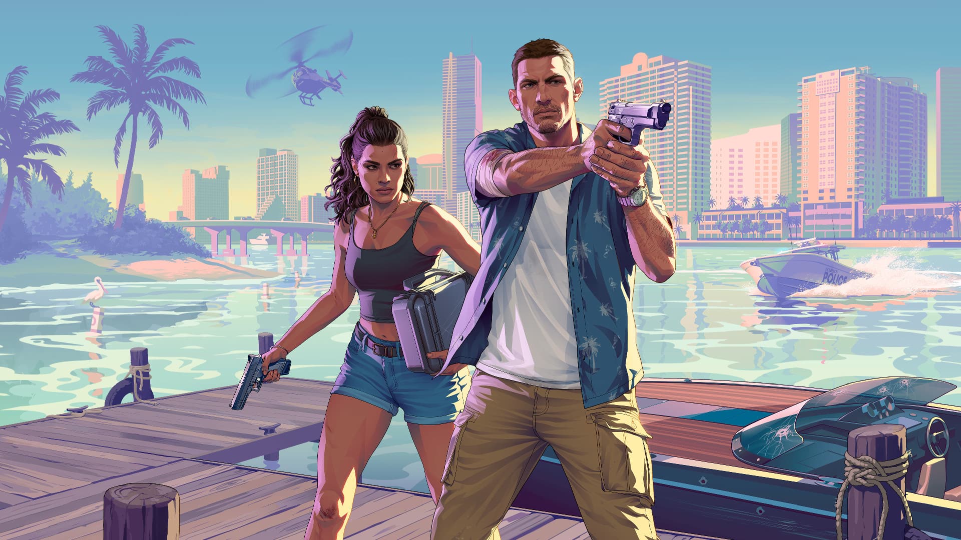 GTA VI key art over Vice City